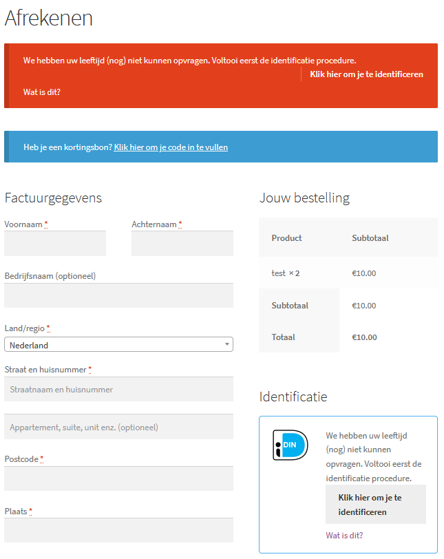 Een rode balk geeft aan dat de gebruiker nog een identificatie moet voltooien.
